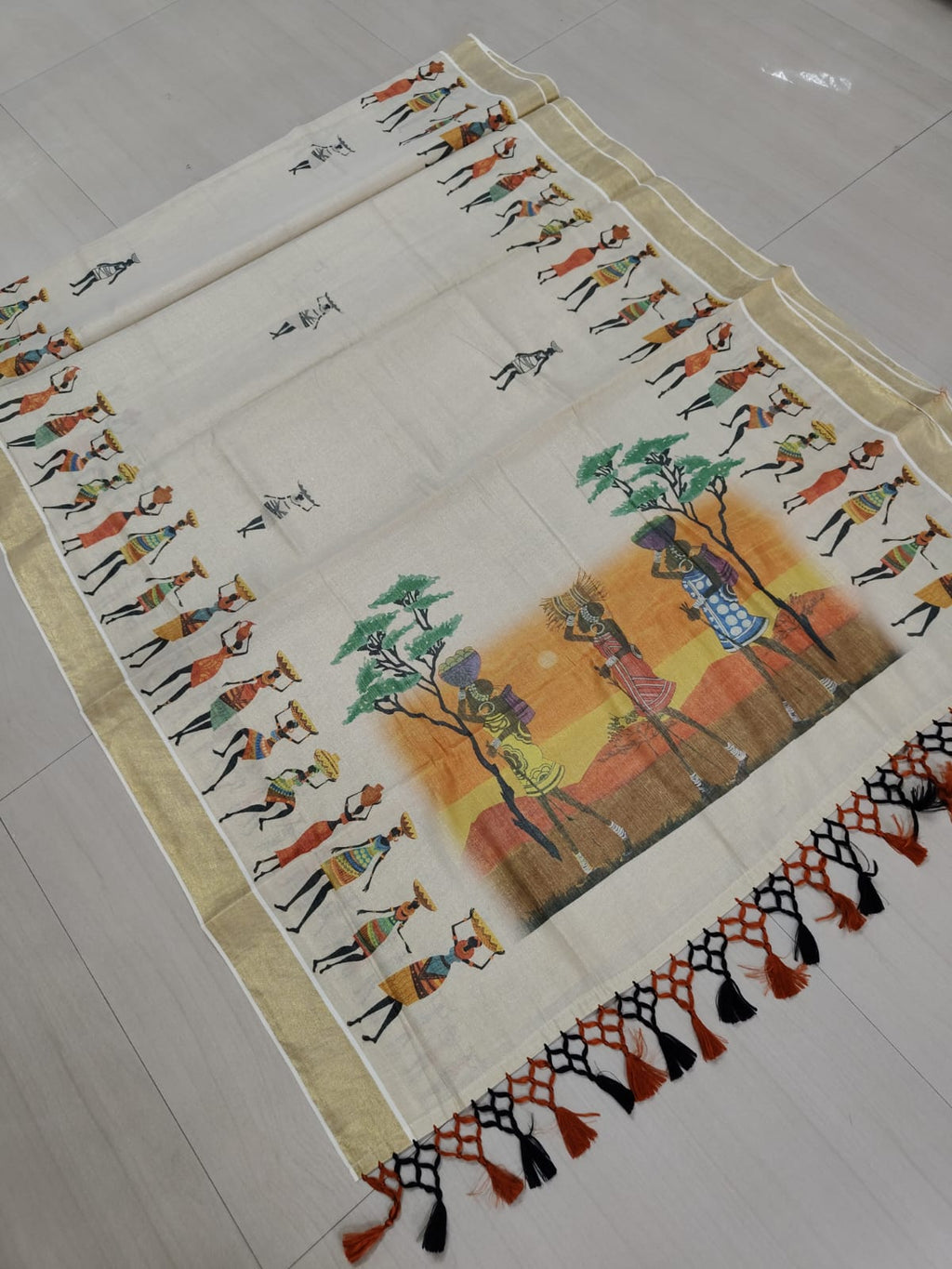 Digital Printed Kerala Tissue Cotton Saree