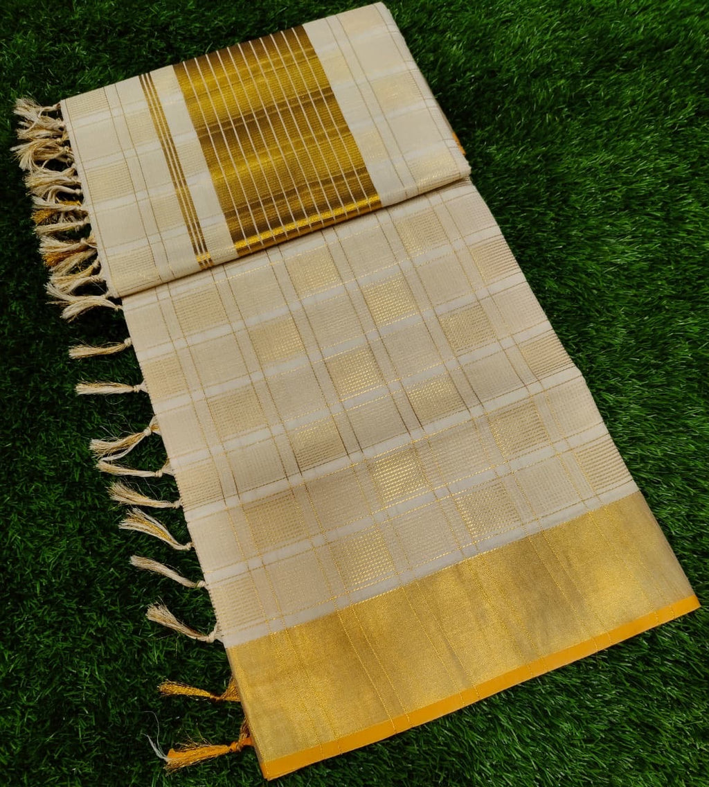 Golden Zari  Weaved kerala  Cotton Saree