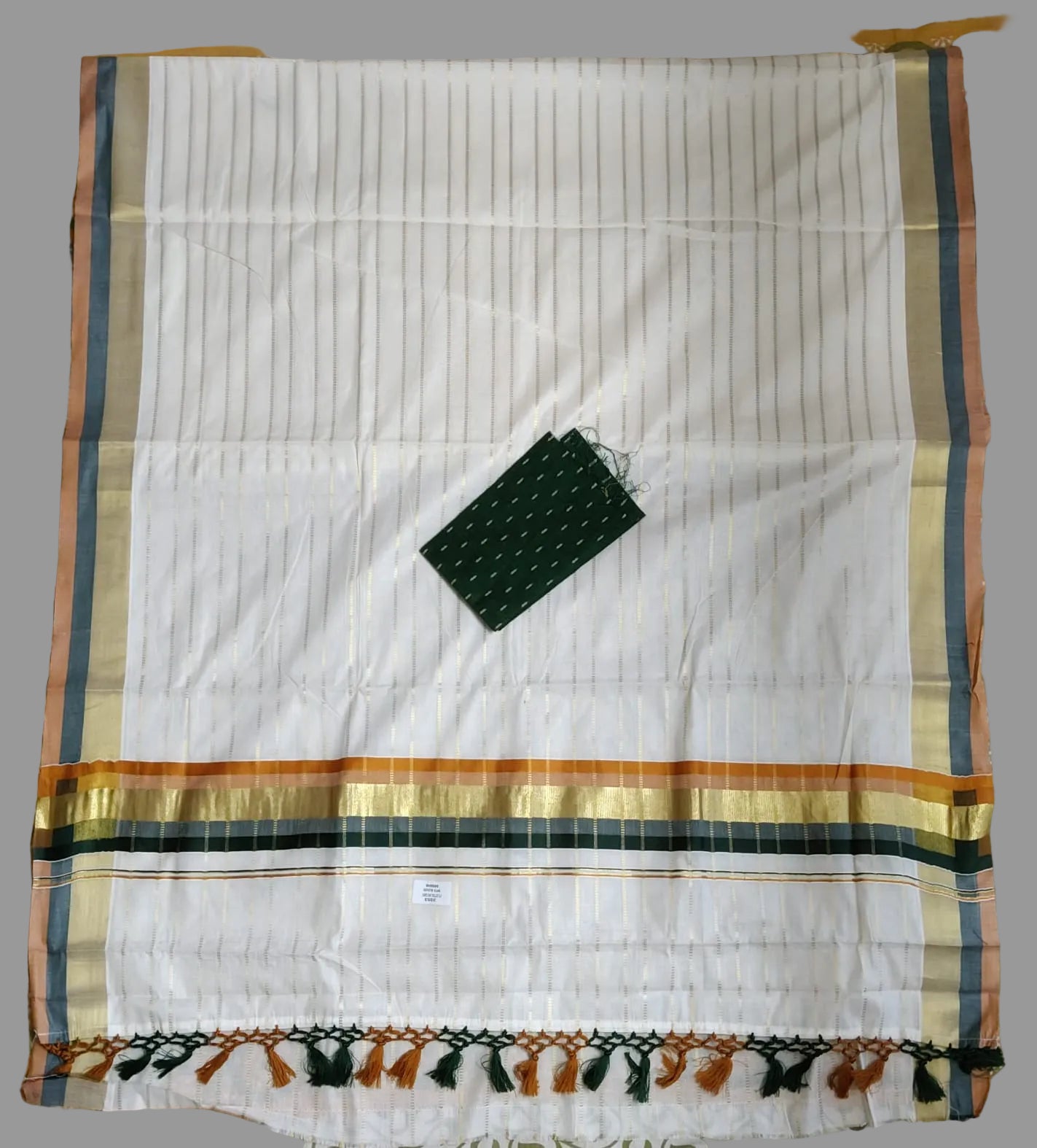 Zari Woven Striped with Muti Border Kerala Cotton Saree