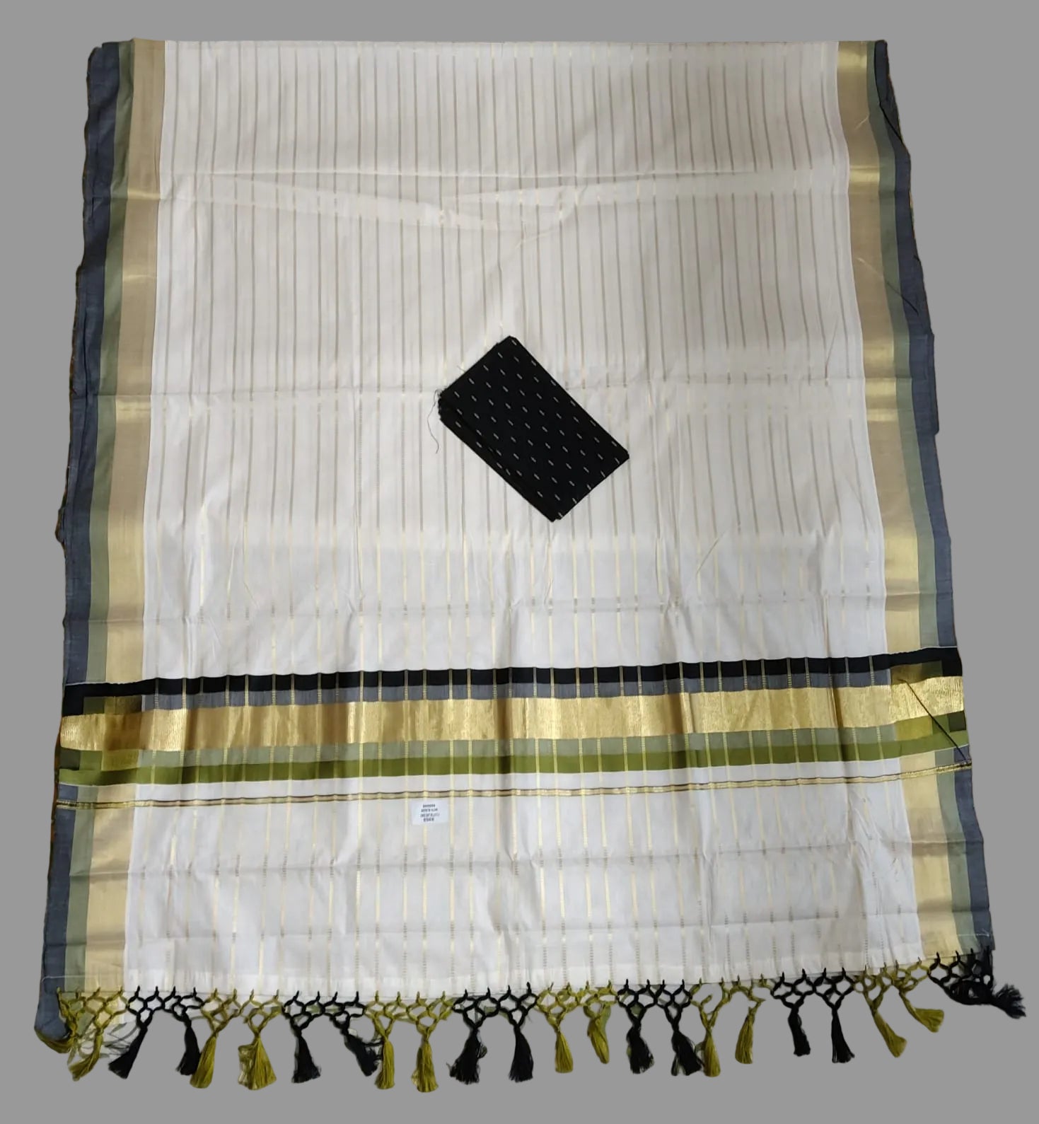 Zari Woven Striped with Muti Border Kerala Cotton Saree