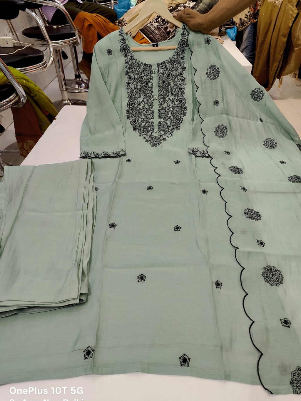 Mul Chanderi Embroidered Kurti With Palazzo and Dupatta