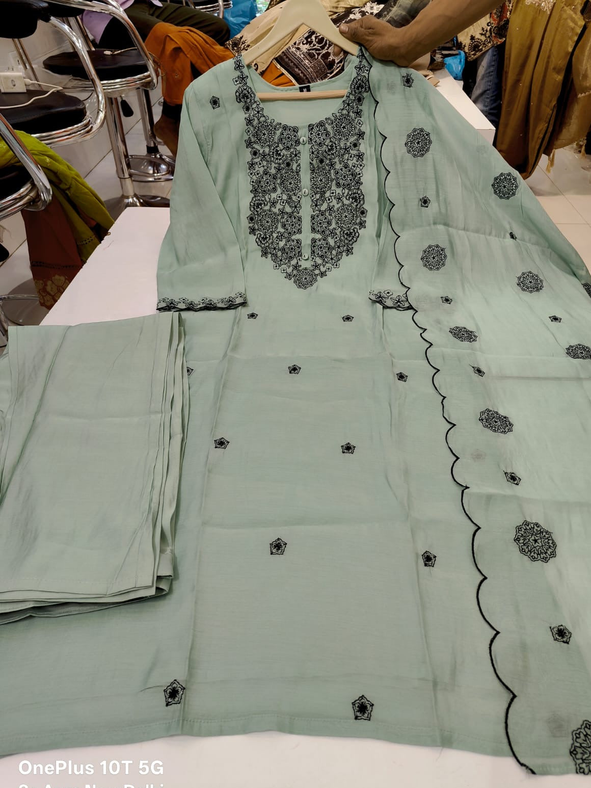Mul Chanderi Embroidered Kurti With Palazzo and Dupatta