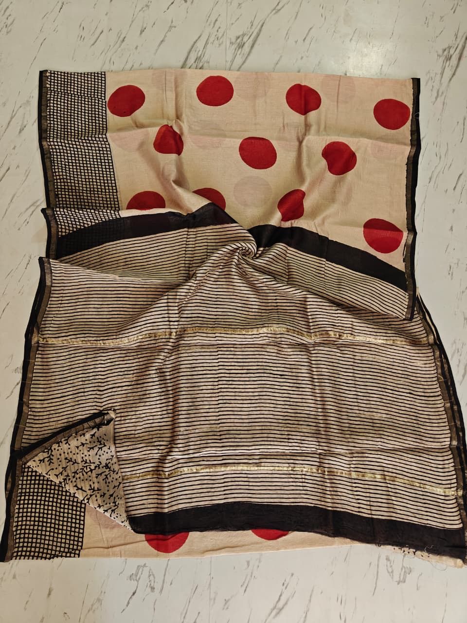 Polka Dot With Checkered Design Pure Chanderi Silk Saree